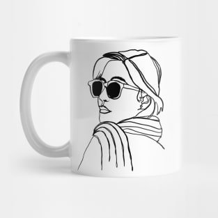 One-Line Ink Drawing Woman with Sunglasses Mug